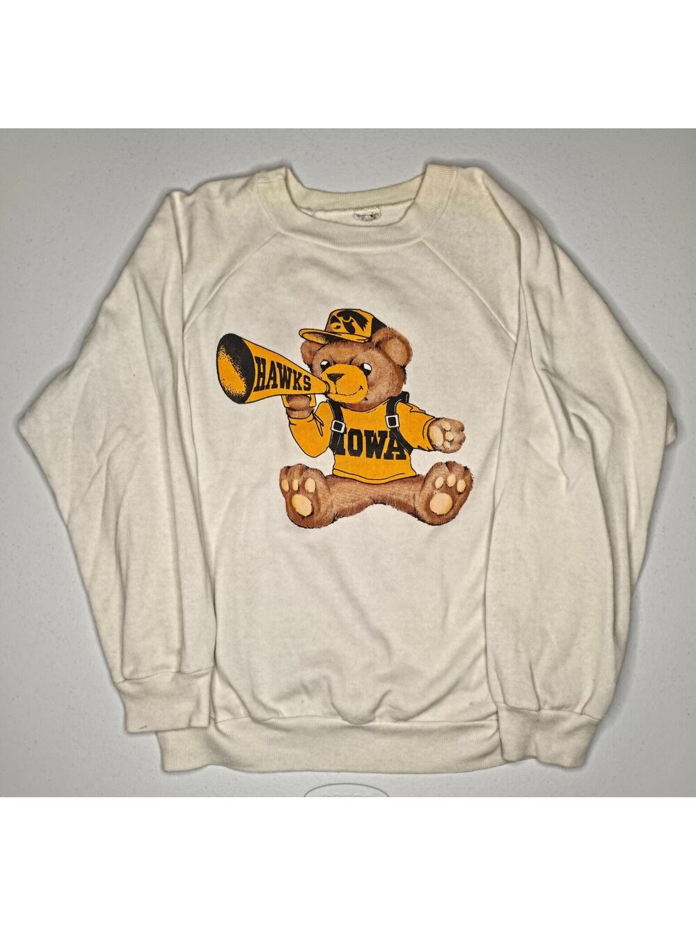 80s Iowa Hawkeyes Double Sided Bear Stuffed Animal Crewneck